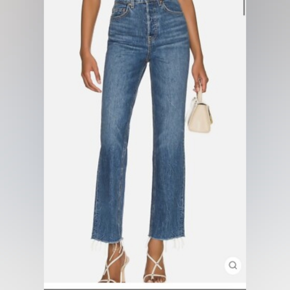 GRLFRND The Cassidy Mid Rise Straight Leg Blue Jeans Raw Size Women's 24 Casual